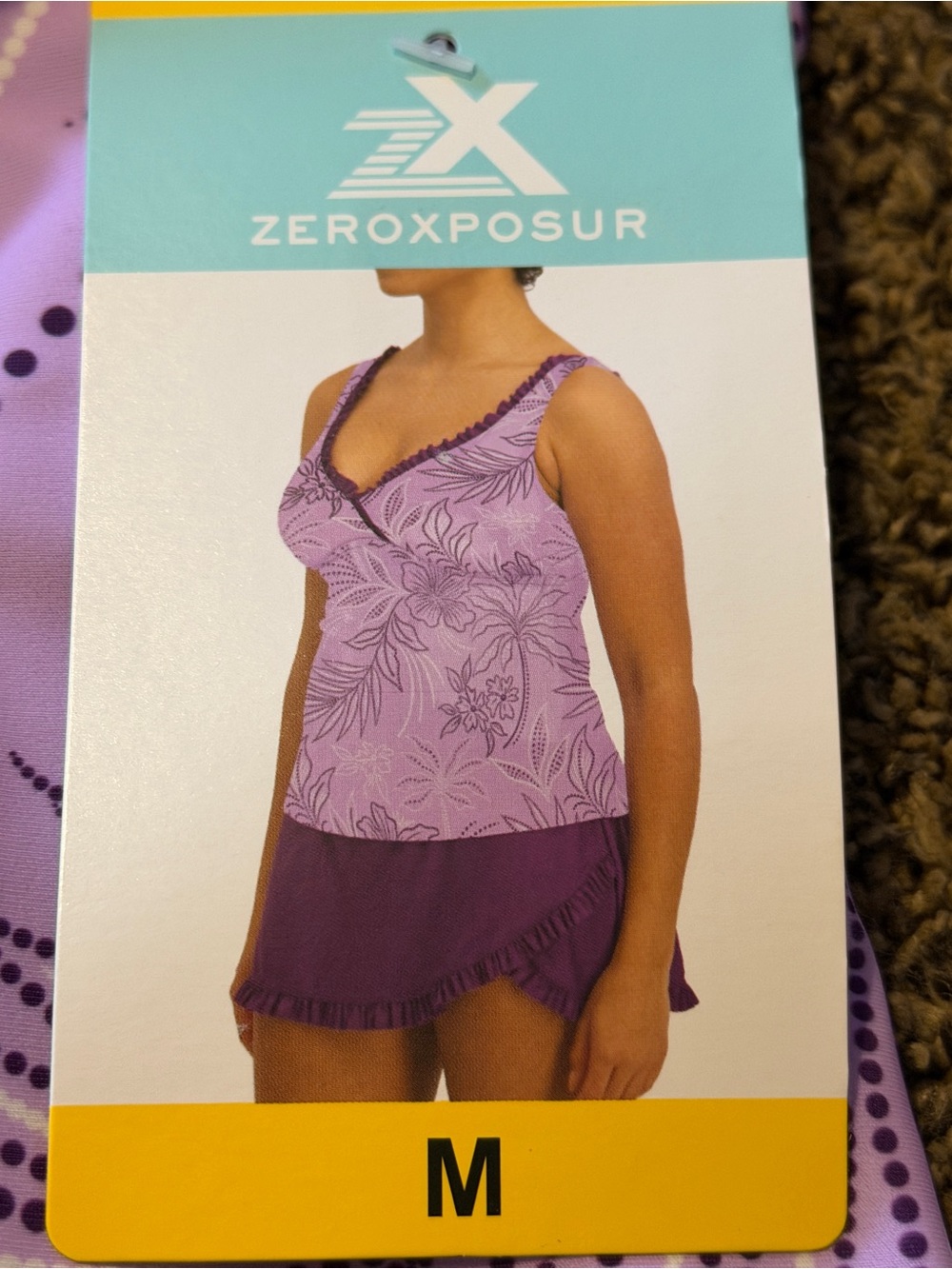 ZeroXposur Lavender Floral Tankini Top with Plum Swim Skirt
